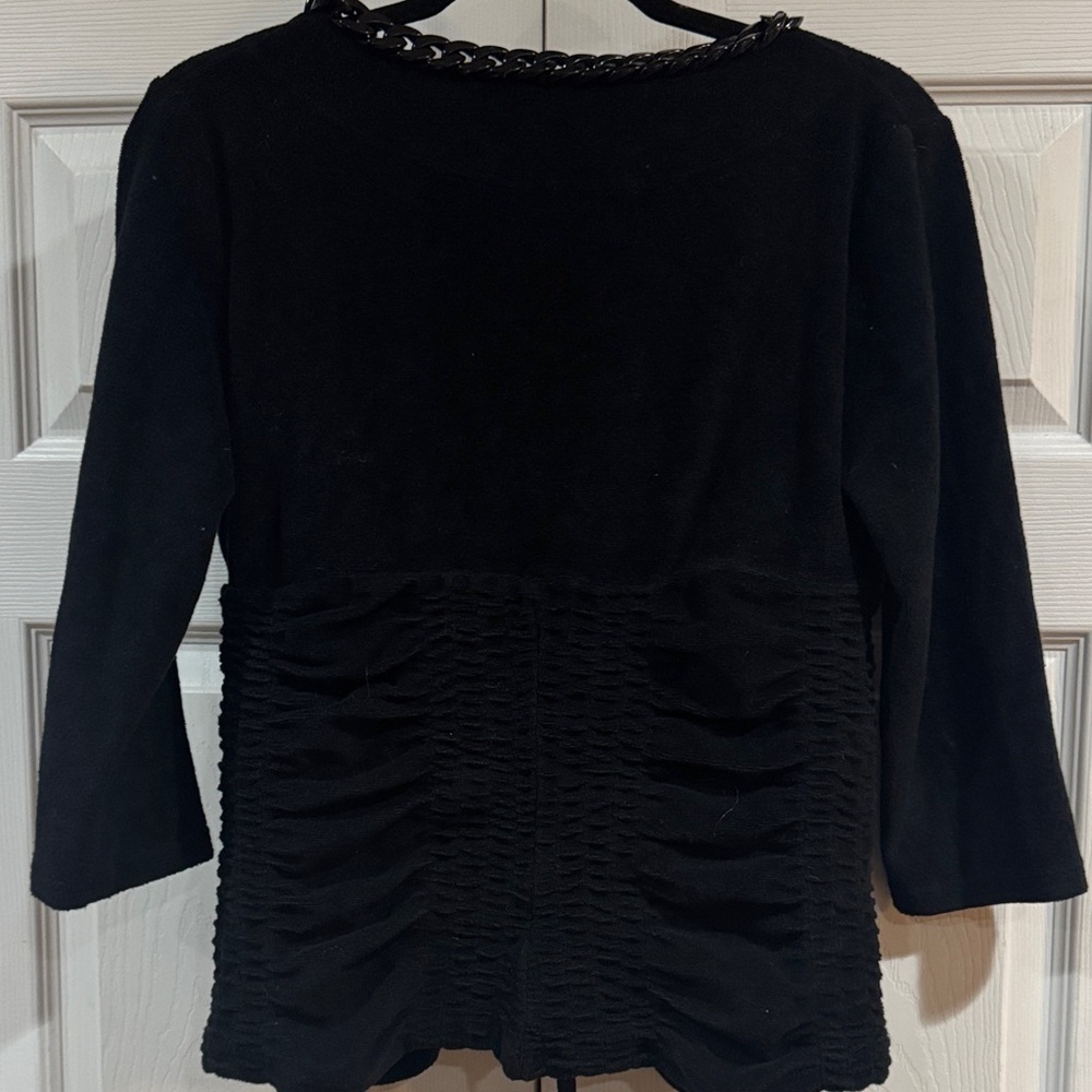 Boston Proper Black zip front French terry jacket with Chain Accent - Picture 6 of 6